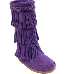 Minnetonka Purple Fringe Kids Boots